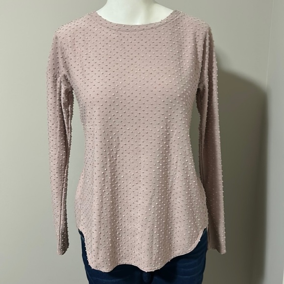 Aritzia Wilfred La Riviere Open Back Jacquard Long Sleeves Tee Pink Sz XXS - Picture 3 of 14
